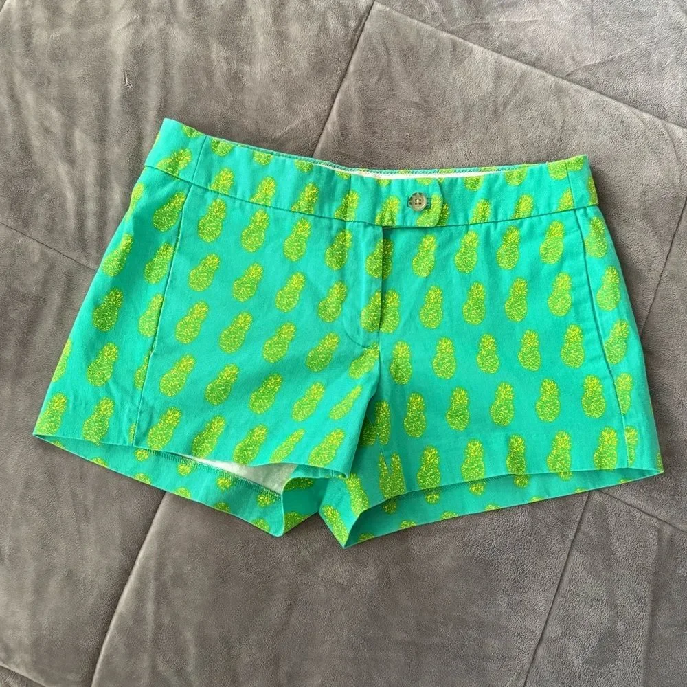 J. Crew Turquoise Pineapple Print High Waist Shorts Size 0
